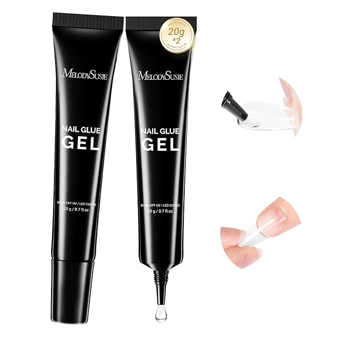 MelodySusie 2Pcs*20g Solid Nail Glue Gel, Super Strong&Long Lasting Soft Gel Nail Tips Glue for Acrylic Fake Nails, 3D Christmas Nail Art,Nail Gem,Soak off UV&LED Lamp Needed,Christmas Home DIY&Salon