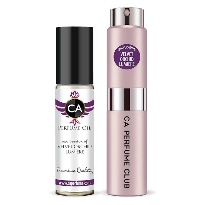 CA Perfume Duo Impression of Velvet Orchid Lumiere For Women Perfume Layering Set Long Lasting Travel Size EDP + Body Oil Roll-On Bottle 0.27 Fl Oz+0.33 Fl Oz