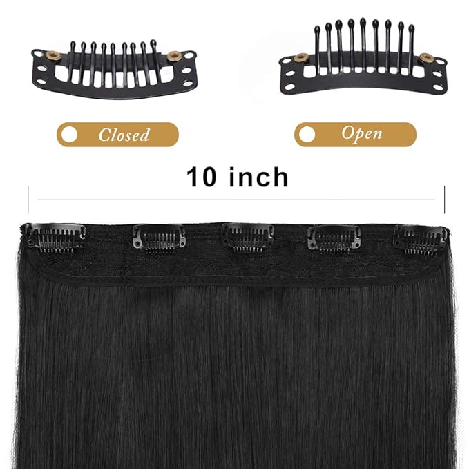 REECHO 24" Straight Clips in hair extensions Clips on HE008 Hairpieces Synthetic Hair Extensions for Women 5 Clips per Piece - Natural Black