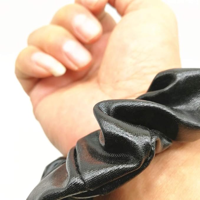 4 Pack Hair Elastics Scrunchies waterproof Faux Leather Scrunchy Bobbles Soft Elegant Elastic Hair Bands Hair Ties stage performance (Black)