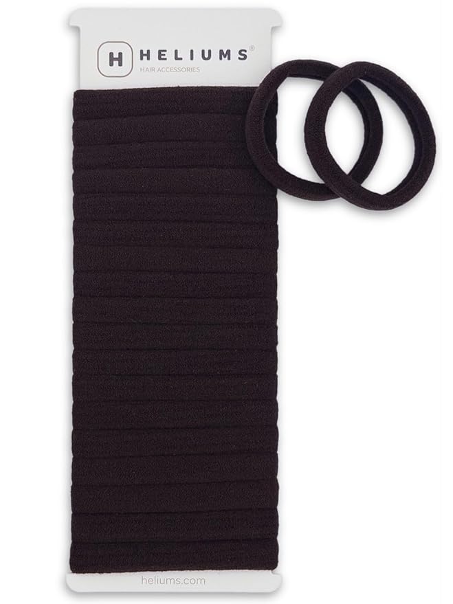 Heliums Soft Hair Ties - No Damage Seamless Nylon Fabric Bands, Stretchy Ponytail Holders for Thin & Thick Hair - 1.5 Inch, Dark Brown, 20 Pack