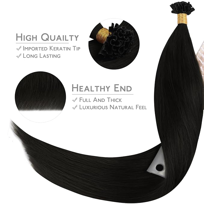 WENNALIFE U Tip Hair Extensions 24 Inch Natural Black Remy Hair, 50g 50s Human Hair Extensions Real Human Invisible Straight K Tip Keratin for Women