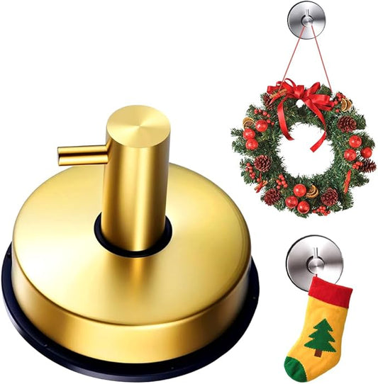Suction Cup Hooks for Shower, 2025 New No Drill Suction Cup Hooks for Wreaths on Glass, Gold Silver Black Garland Hanger for Door Frame Wreaths Bathroom Window Mirrors (1, Gold)