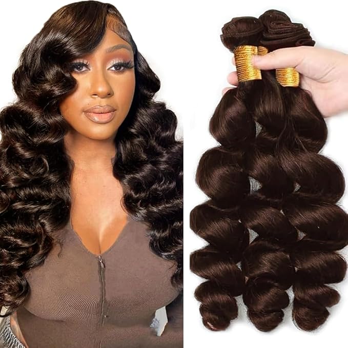 30 32 34 inch #4 Human Hair Bundles Brown Loose Wave Bundles Human Hair Brazilian 8A Dark Brown Loose Body Wave Bundle 300g