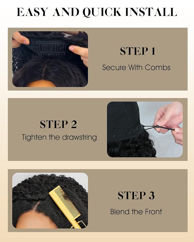 Deep Wave Half Wig Human Hair 200% Density 3 in 1 Half Wig for Women Invisible Hairline Glueless Beginner Friendly Drawstring Seamless Flip Headband Wig Wear & Go 28 Inch