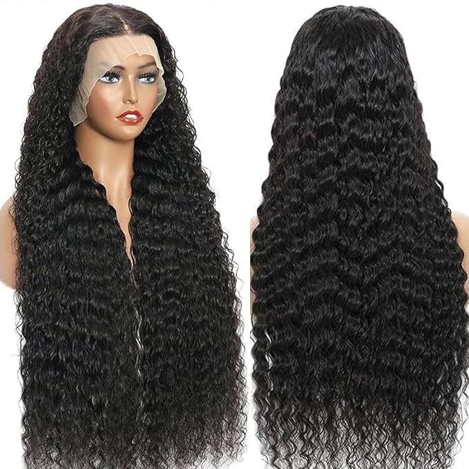 13x6 Lace Front Wigs Human Hair 200% Density HD Deep Wave Lace Front Wigs Human Hair Pre Plucked Natural Color Glueless Wig 100% Virgin Lace Front Wigs for Women（34inch）