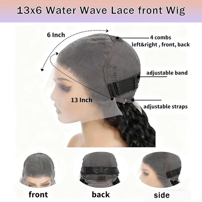 32 Inch Water Wave Lace Front Wigs Human Hair 13x6 Deep Part Curly Wig for Women 200 Density Water Wave Frontal Wigs Human Hair Pre Plucked
