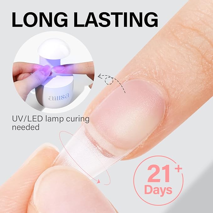 AILLSA Gel Nail Glue for Acrylic Nails, 4 in 1 Nails Gel Glue for Fake Nail Tips,15ML High Capacity Long Lasting Brush On Nail Glues for Rhinestone Pearl Foil, (U V Lamp Curing Needed)