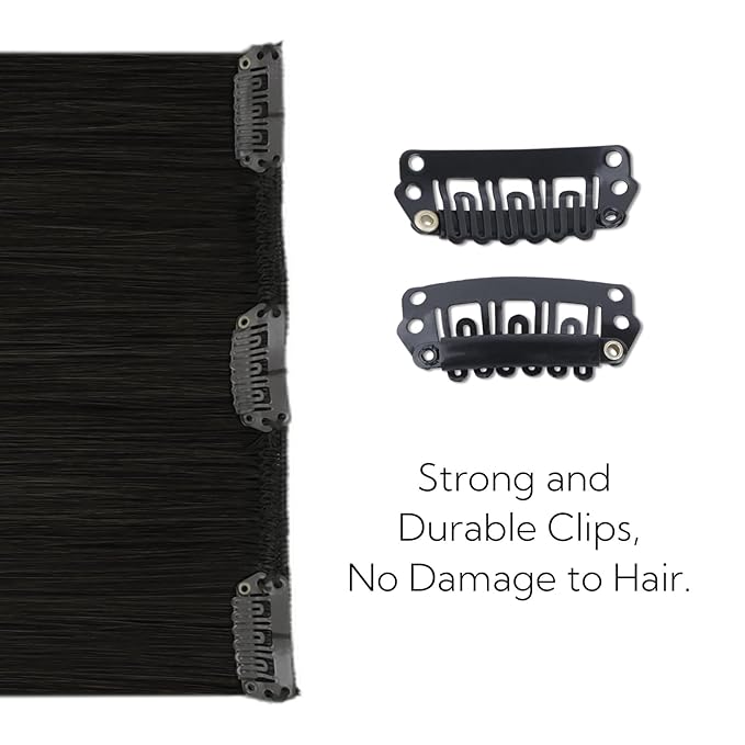 HOTBANANA Real Human Hair Clip in Hair Extensions, 5Pcs 60g 14 Inch Natural Black Straight Remy Clip in Extensions