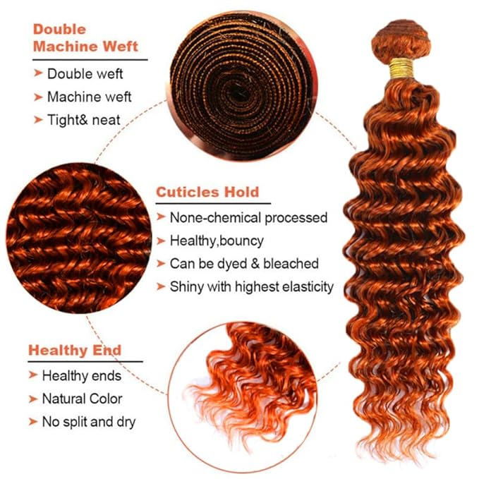 28 30 32 inch Ginger Bundles Human Hair 350 Deep Wave Bundles 350 Ginger Human Hair Bundle Double Weft 300g
