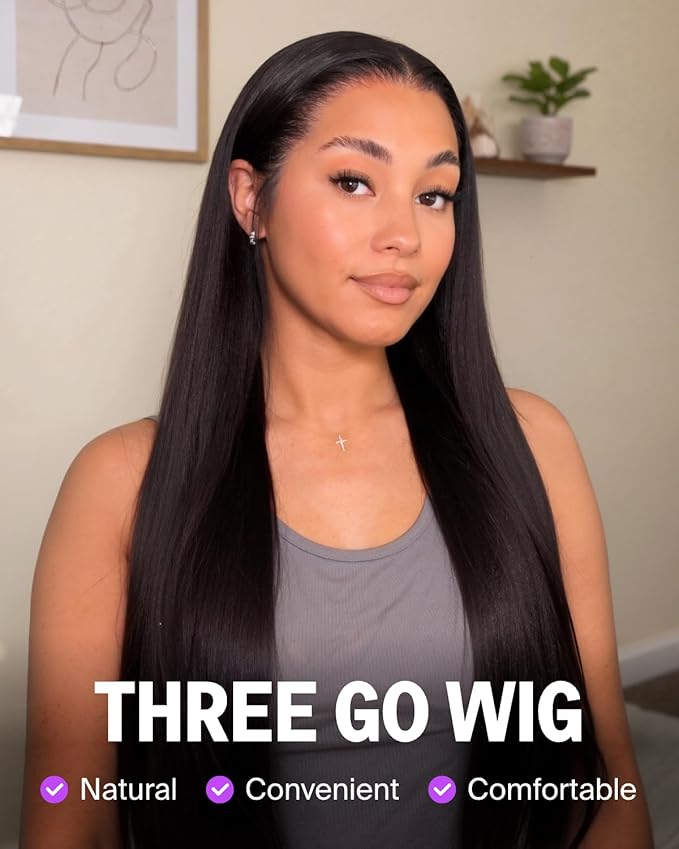 Wear and Go Glueless Wigs Human Hair Pre Cut Upgraded Ear-to-Ear 13x6 Frontal Wigs Human Hair Pre Plucked 220% Density Drawstring Straight Wig for Women 26 Inch