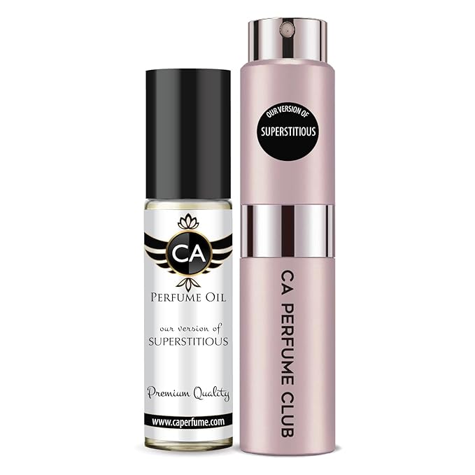 CA Perfume Duo Impression of Superstitious For Women Perfume Layering Set Long Lasting Travel Size EDP + Body Oil Roll-On Bottle 0.27 Fl Oz+0.33 Fl Oz