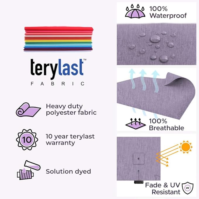 Midtown Umbrellas 9 x 9 Ft Outdoor Cantilever Patio Umbrella w/Terylast Purple Texture Fabric - Tilt 360° Offset Patio Umbrella, Deck Patio Umbrella, Backyard Umbrella & Garden Umbrella - Black Frame