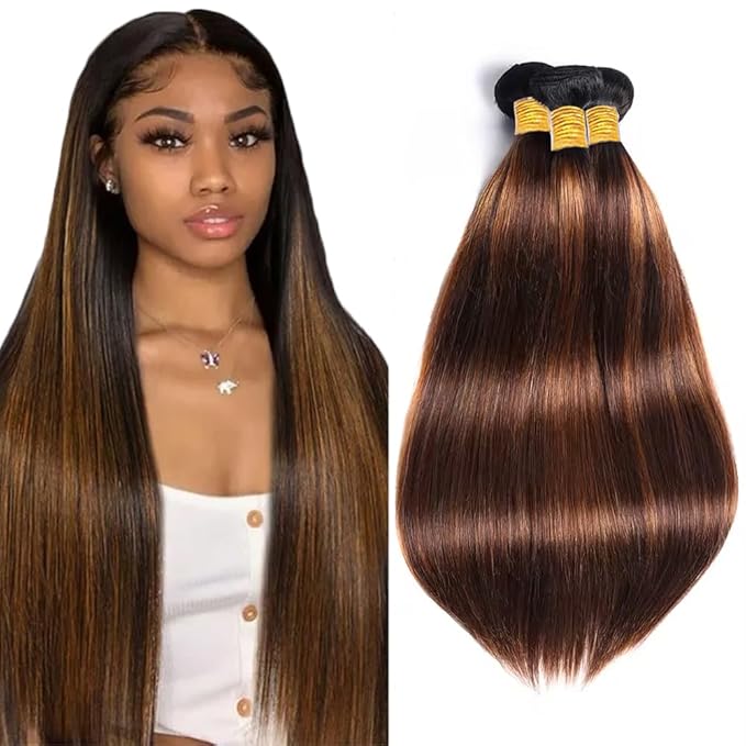 Freiuoke Color 30 Bundles Human Hair Brown Straight Bundle 34 34 34 Inch Brazilian Virgin Hair 3 Bundles P4/30 Straight Bundle Hair Weave
