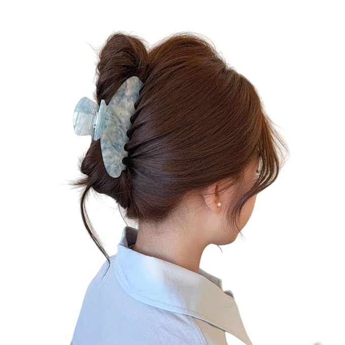 Premium Durable Acetate Hair Clips for Women Girls 3 .94" Water Wave Hair Claw for Thick or Thin Hair, Large Cute Styling Accessories (Blue)