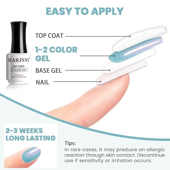 RARJSM Pearl Gel Nail Polish,15ML Lake Blue Pearlescent Gel Polish,Purple Red Shell Glitter Shimmer Mermaid Nail Gel Polish Soak Off LED UV Drawing Swirl Thread Effect for DIY Manicure Use