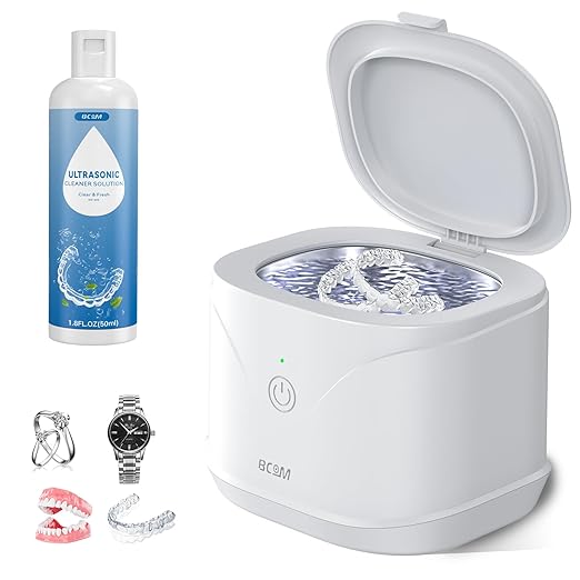 BCOM Retainer Cleaner,Ultrasonic Retainer Cleaner 46kHz Jewelry & Retainer Cleaner,2 in 1 Soinc Machine Dental Cleaning Pod Professional Portable for Retainer,Mouth Guard, Ring and Jewelry Xmas Gift