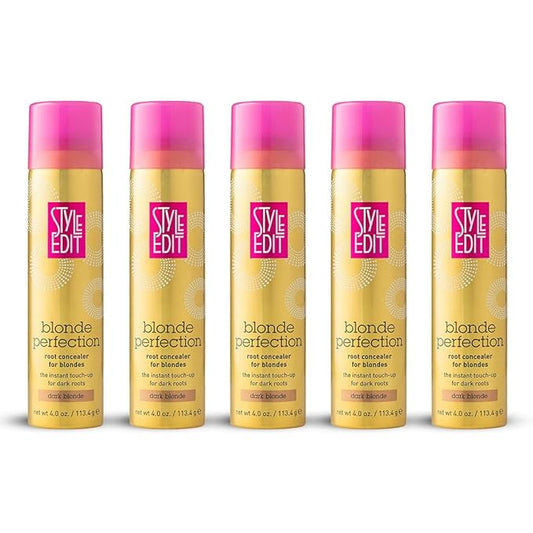 STYLE EDIT DARK BLONDE Root Concealer Touch Up Spray Instantly Covers Greys And Dark Roots - Professional Salon Quality Blonde Perfection Grays Cover Up Hair Products for Women 4 Ounce PACK OF 5
