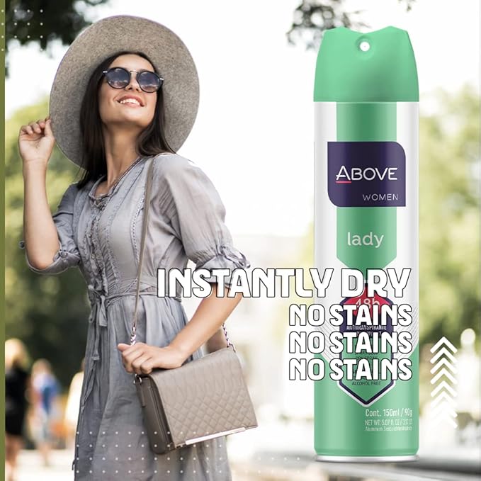 Above 48 Hour Antiperspirant Deodorant Spray for Women - Fresh Scent, Controls Sweat and Body Odor, Leaves No White Marks, Cruelty-Free, Vegan, Dermatologically Tested