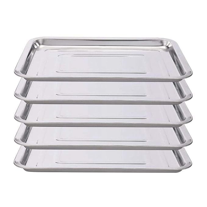 Stainless Steel Tray,5 Pack Stainless Steel Trays 13 1/2" x 10" Dental Body Piercing Instrument Tool Flat for Supplies (5)