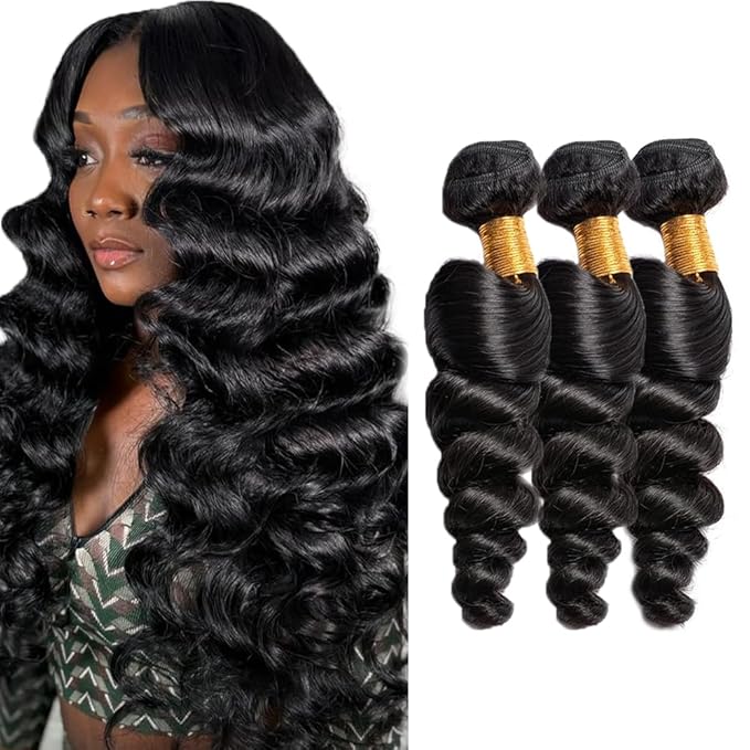 Human Hair Bundles Loose Wave Bundles Human Hair 18 20 22 inch Loose Deep Wave Bundle Natural Black Color 300g
