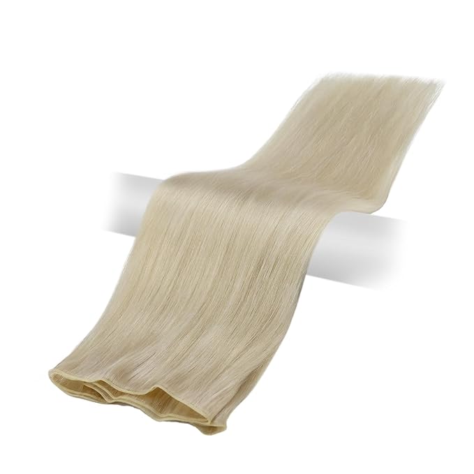 Fshine Weft Real Human Hair Extensions for Women Platinum Blonde Sew in Blonde Hair Weft Remy Human Weave One Piece 14 Inch 50g