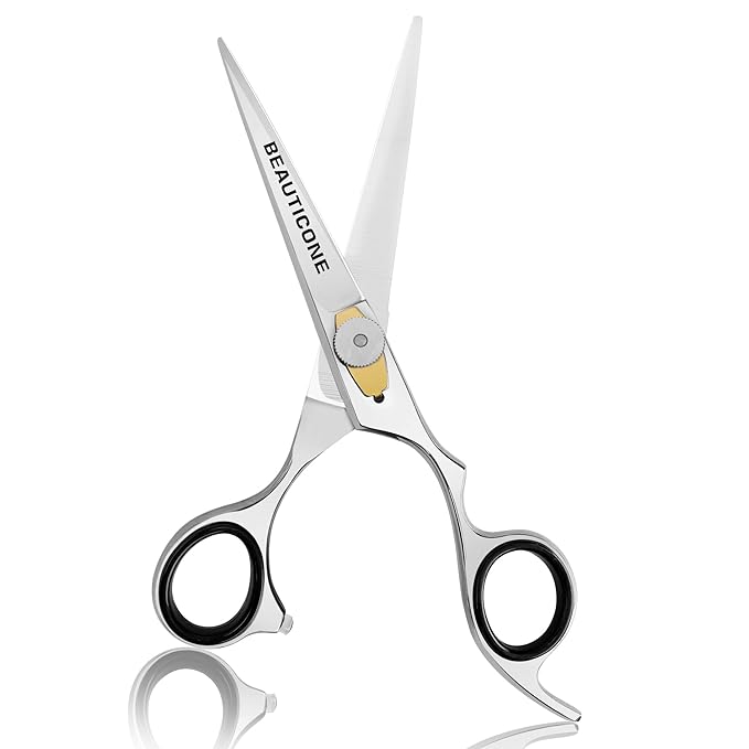 BEAUTICONE Hair Cutting Scissors | 6.5 Inch Professional Stainless Steel Barber Shears | Hairdressing Scissors | Smooth & Sharp Edge Blades - for Men/Women (Silver)