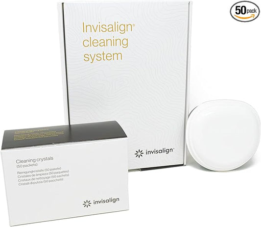 INVISALIGN Cleaning Crystals for Clear Aligners and Retainers with Tub, (50 Packets)