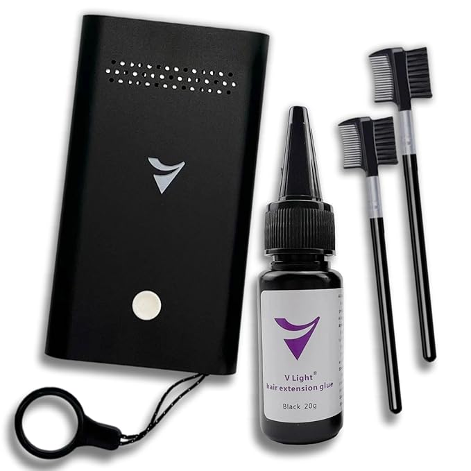 Generic V-Light Hair Extensions Kit incl. 1 V-Light Glue & 2 V-Light Combs V-Light Extensions Kit V-Light Set for UV Extensions, Black