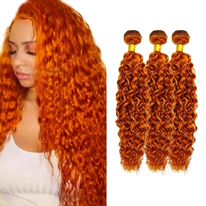22 24 26 Inch Ginger Bundles Human Hair #350 Orange Water Wave 3 Bundle Unprocessed Brazilian virgin hair Weave Extensions Double Weft 50 Grams/Bundle Colored Ginger Bundles for Woman