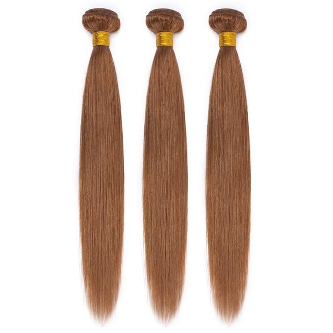 Hairro Sew in Hair Extensions Real Human Hair, 100g/bundle Weave Weft for Women Adding Volume and Length, for DIY Beauty Dating Party, 16 Inch One Bundle Straight #30 Light Auburn