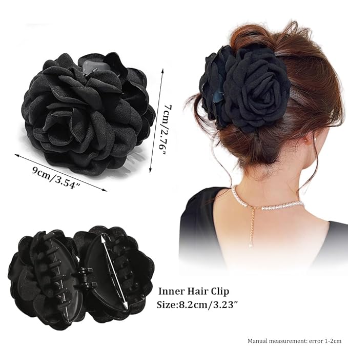 4pcs Handmade Fabric Rose Flower Hair Claw Clip for Women Girls, 3.94" Large Boho Hawaiian Floral Hairpins Barrettes for Thick Thin Hair Styling Accessories (Yellow Brown)