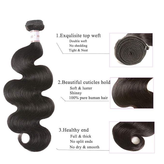 12A Brazilian Human Hair Bundles Body Wave 3 Bundles with Lace Closure 4x4 Free Part 100% Unprocessed Remy Human Hair Bundles with Closure Wet and Wavy Double Weft Natural Color (20 22 24+18)