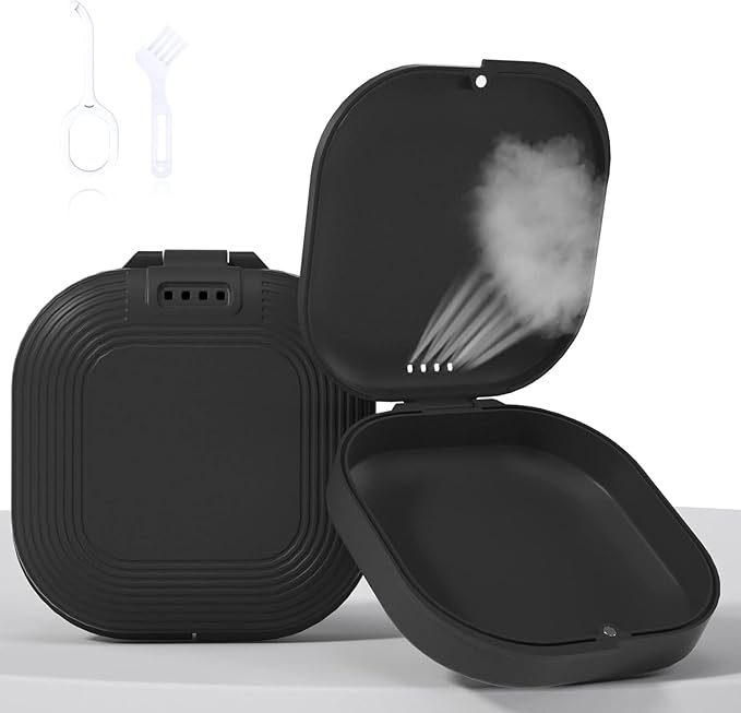 Slim Aligner Case with Vent Holes, Compatible with Invisalign, Cute Case with Retainer Removal Tool and Brush, Black