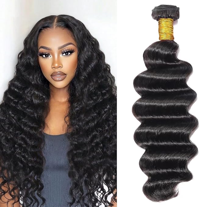 Brazilian Loose Deep Wave Bundles Human Hair 1 Bundles 12A Water Wave Bundles 100% Unprocessed Virgin Human Hair Wet and Wavy Bundles Double Weft Curly Weave Natural Black 30 Inch