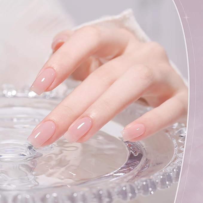GAOY Jelly Green Spring Summer Gel Nail Polish Set, 6 Transparent Colors Sheer Blue Pink Nude Soak Off UV Light Cure Gel Polish Kit for Salon and Nail Art DIY at Home