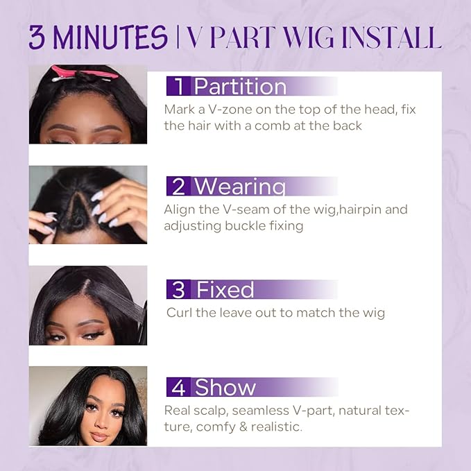 V Part Wigs Human Hair Body Wave 20 Inch Upgrade Glueless U Part Wigs With Drawstring 200% Density No Leave Out No Sew In V Shape Half Wig For Women Beginner Friendly Natural Black