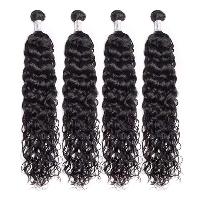 Water wave bundles 100% Unprocessed human hair bundles with Hair Extensions Natur weave color for women 100g/bundle(Natural Black, Water 22 24 26 28 Inch)