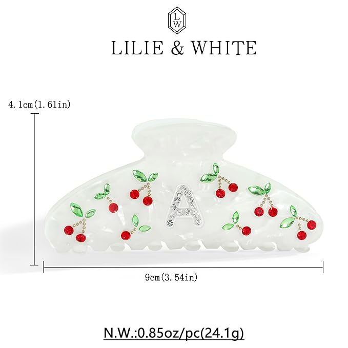 LILIE&WHITE Christmas Gift Acrylic Cherry Letter Hair Clips For Women With RhinestonesInitial Hair Claws For Thick Hairs Trendy Monogram Large Clips Fashion Big Claw Clip Jewelry Gift Alphabet A