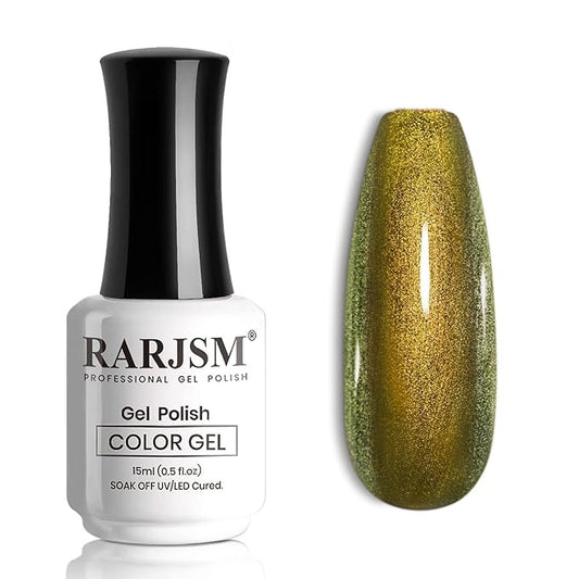 RARJSM Chameleon Gel Nail Polish Glitter Gold to Green Multichrome Color Changing Holographic Gel Polish Curing Requires Sparkly Shimmer Nail Gel Varnish Soak Off DIY at Home Salon 15ml 0.5FLOZ