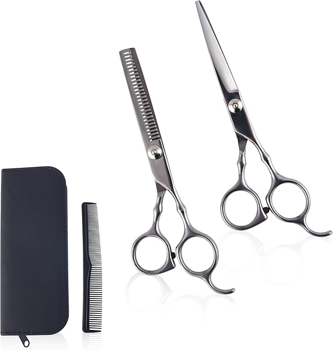 Hair Cutting Scissors kit Professional Home Hair Cutting Barber Grooming Thinning Shears Set Hair Cutting Scissors Shears Kit (Silver)