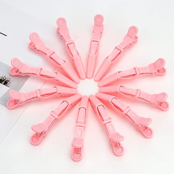 24 Pack Alligator Hair Clips for Styling, Sectioning Crocodile hair Clips Professional Barber Accessories for Salon of Thick Curly Volume Hair (Pink)