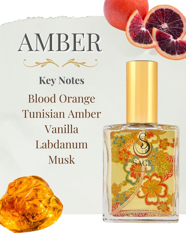 The Sage Lifestyle Amber Luxury Spray, Blood Orange, Sandalwood, Amber Oil, Vanilla Musk, Perfume for Women, Long Lasting, Warm and Cozy Fragrance, Gourmand Scent, Artisan, Parfum, 2oz, Travel Perfume