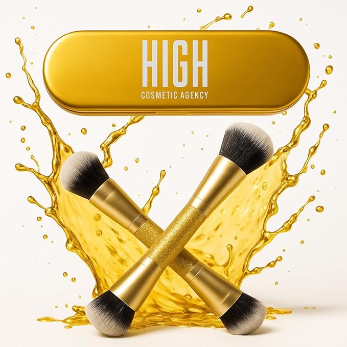 Dual-Ended Makeup Brush Set by High Cosmetic Agency – Professional 4-Piece Kit for Foundation, Blush, Bronzer & Concealer | Soft Bristles | Cream & Liquid Compatible.JUEGO DE BROCHA PARA MAQUILLAJE