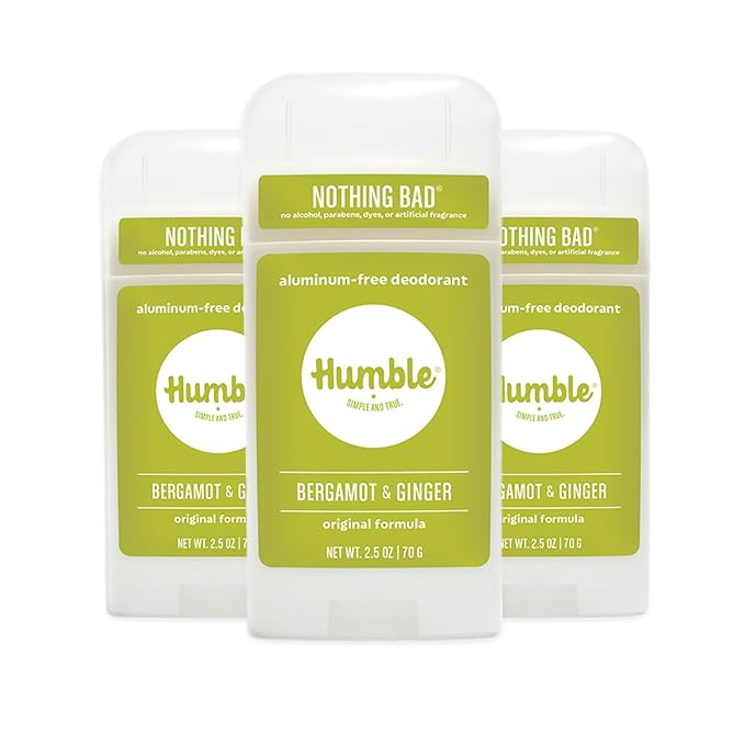HUMBLE BRANDS Original Formula Aluminum-free Deodorant. Long Lasting Odor Control with Baking Soda and Essential Oils, Bergamot and Ginger, Pack of 3
