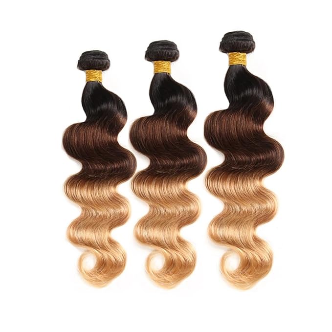 t1b/4/27 Bundle Ombre Body Wave Human Hair Bundles Brazilian Virgin Remy Hair 3 Bundles 28 30 32 Inch Black and Blonde Bundle Human Hair
