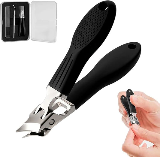 Wide Jaw Opening Anti-Splash Slanted Nail Clipper, Fingernail and Toenail Clippers Clippers for Ingrown Nails, Curved Toenail Clippers for Thick Nails, Household Slanted Nail Clippers (Black)