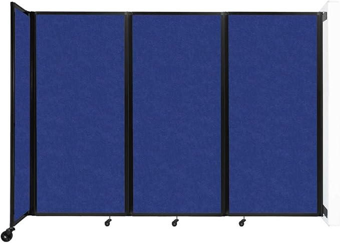 Versare Room Divider 360 Wall-Mounted Folding Partition | Locking Wheels | Temporary Room Separator | 8'6" x 6' Blue SoundSorb Panels