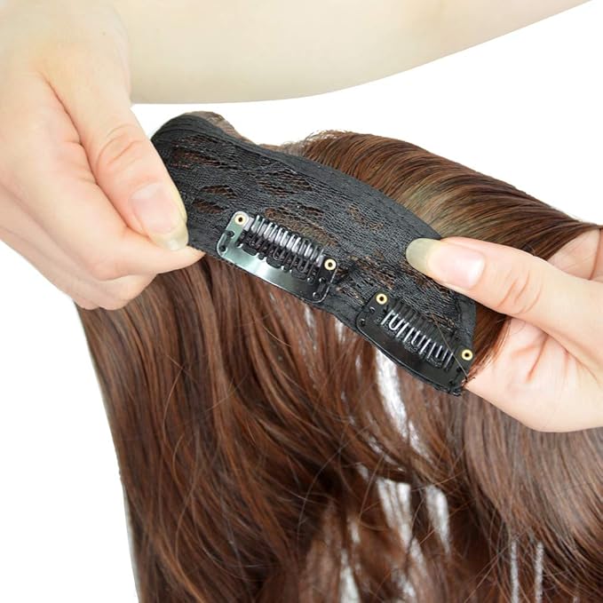 REECHO 14" 1-Pack 3/4 Full Head Curly Wavy Clips in on Synthetic Hair Extensions HE008 Hairpieces for Women 5 Clips 3.6 Oz per Piece - Medium Warm Brown