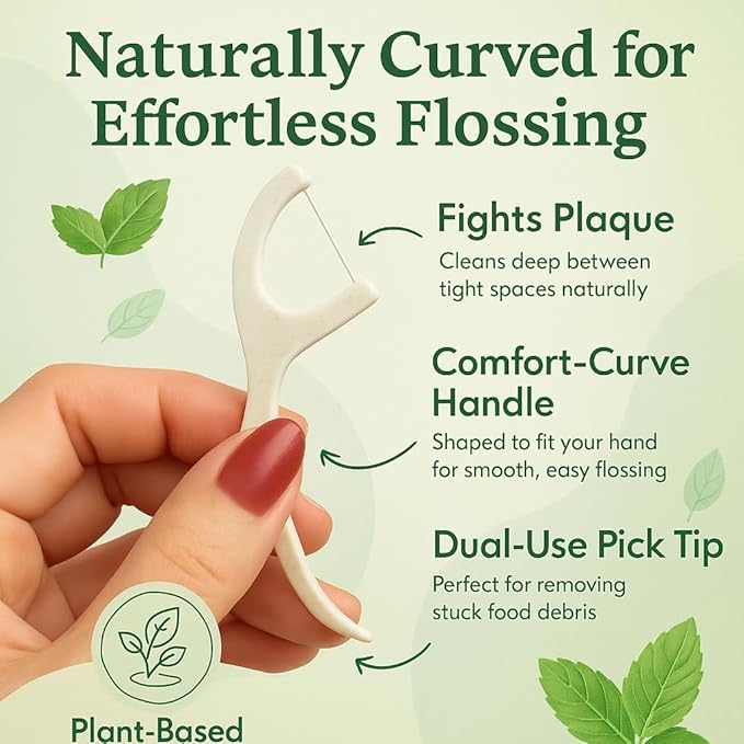 Plant Based Naturally Mint Infused Floss Picks(220pcs) with Travel Case | Biodegradable Straw Wheat Handle | Thin Single Thread Flosser, Shred-Resistant- Easy Glide for Plaque Removal & Gentle on Gum